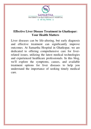 Effective Liver Disease Treatment in Ghatkopar Your Health Matters