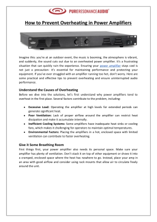 Pure Resonance Audio - How to Prevent Overheating in Power Amplifiers