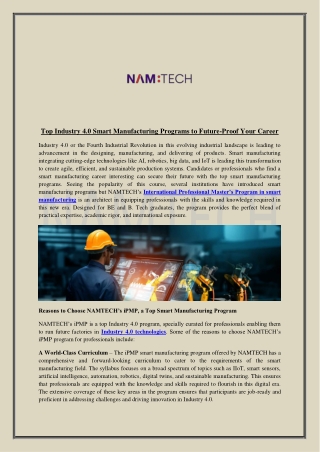 Top Industry 4.0 Smart Manufacturing Programs to Future-Proof Your Career