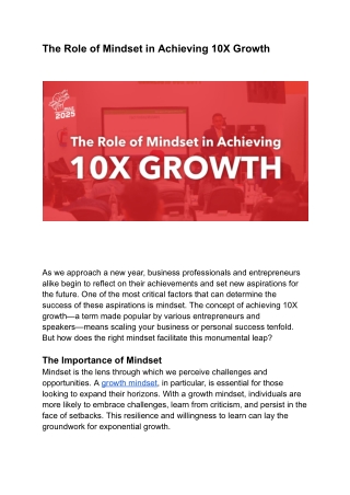 The Role of Mindset in Achieving 10X Growth
