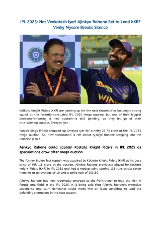 IPL 2025_ Not Venkatesh Iyer! Ajinkya Rahane Set to Lead KKR_ Venky Mysore Breaks Silence