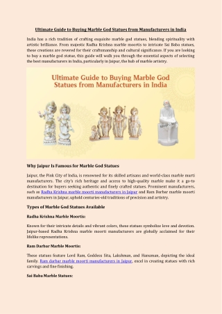 Ultimate Guide to Buying Marble God Statues from Manufacturers in India