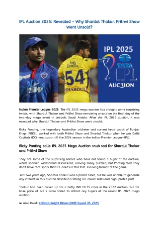 IPL Auction 2025_ Revealed - Why Shardul Thakur, Prithvi Shaw Went Unsold