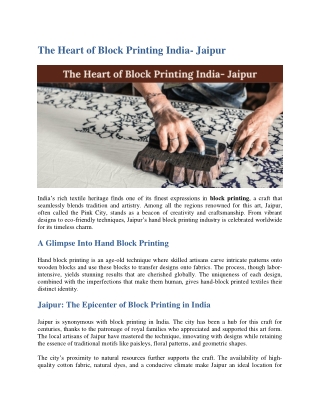 The Heart of Block Printing India- Jaipur