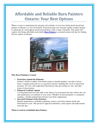 Affordable and Reliable Barn Painters Ontario Your Best Options