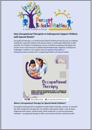How Occupational Therapists in Indirapuram Support Children with Special Needs?