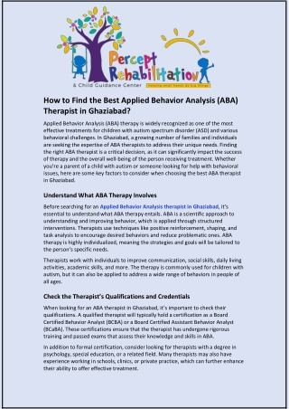 How to Find the Best Applied Behavior Analysis (ABA) Therapist in Ghaziabad?