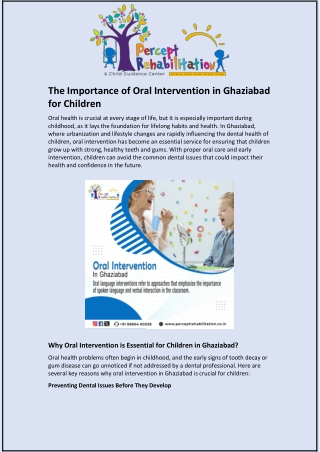 The Importance of Oral Intervention in Ghaziabad for Children