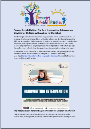 Percept Rehabilitation: The Best Handwriting Intervention Services for Children