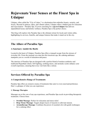 Rejuvenate 2 keyYour 30Senses at the Finest Spa in Udaipur