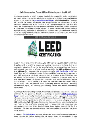 Agile Advisors as Your Trusted LEED Certification Partner in Dubai & UAE