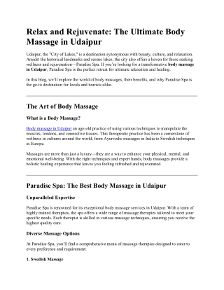 Relax and Rejuvenate: The Ultimate Body Massage in Udaipur
