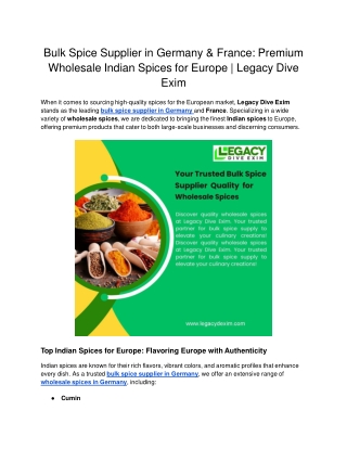 Bulk Spice Supplier in Germany & France_ Premium Wholesale Indian Spices for Europe _ Legacy Dive Exim
