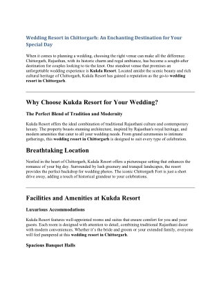Wedding Resort in Chittorgarh: An Enchanting Destination for Your Special Day