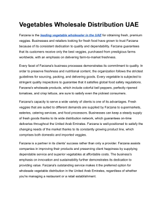 Vegetables Wholesale Distribution UAE