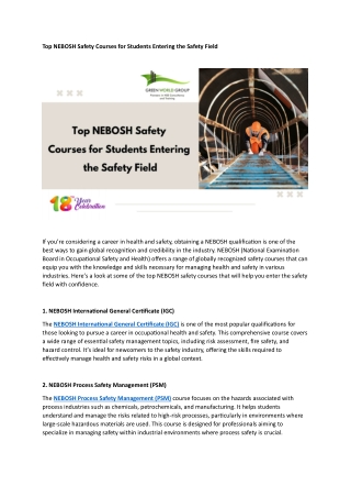 Top NEBOSH Safety Courses for Students Entering the Safety Field