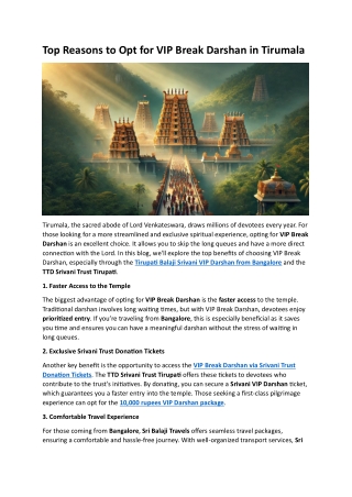 Top Reasons to Opt for VIP Break Darshan in Tirumala