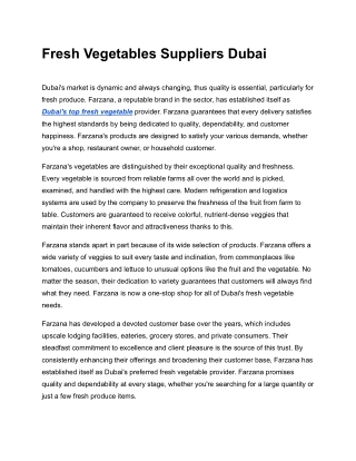 Fresh Vegetables Suppliers Dubai