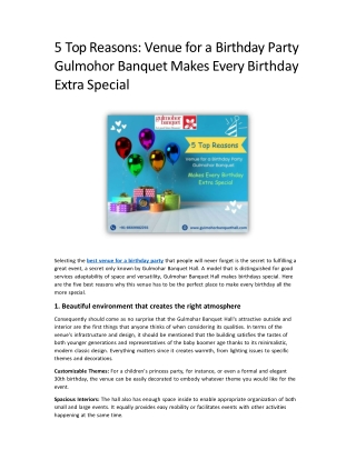 5 Top Reasons Venue for a Birthday Party Gulmohor Banquet Makes Every Birthday Extra Special