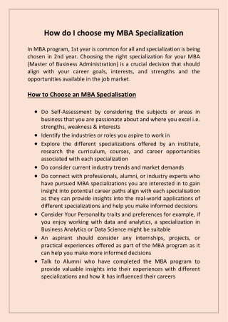 How do I choose my MBA Specialization