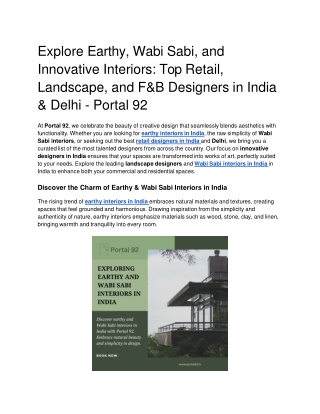 Explore Earthy, Wabi Sabi, and Innovative Interiors_ Top Retail, Landscape, and F&B Designers in India & Delhi - Portal