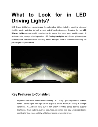 What to Look for in LED Driving Lights?