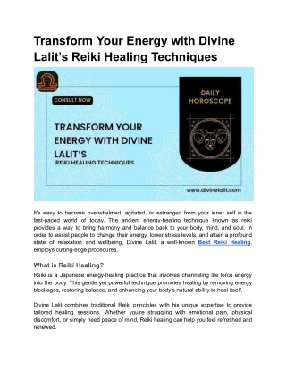 Transform Your Energy with Divine Lalit’s Reiki Healing Techniques