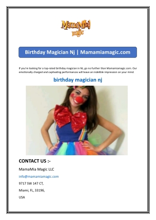 Birthday Magician Nj | Mamamiamagic.com