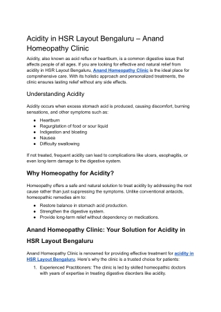 Acidity in HSR Layout Bengaluru – Anand Homeopathy Clinic