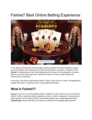 Fairbet7 Best Online Betting Experience
