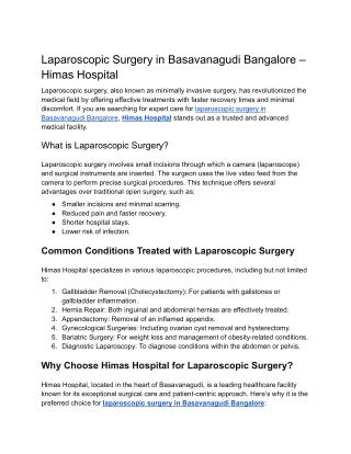 Laparoscopic Surgery in Basavanagudi Bangalore – Himas Hospital