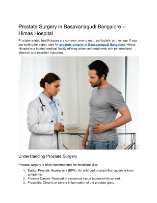 Prostate Surgery in Basavanagudi Bangalore – Himas Hospital