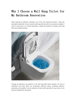 Why I Choose a Wall Hung Toilet for My Bathroom Renovation