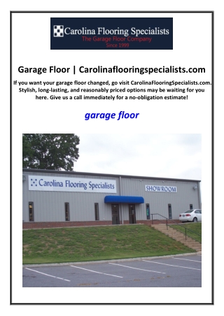 Garage Floor | Carolinaflooringspecialists.com