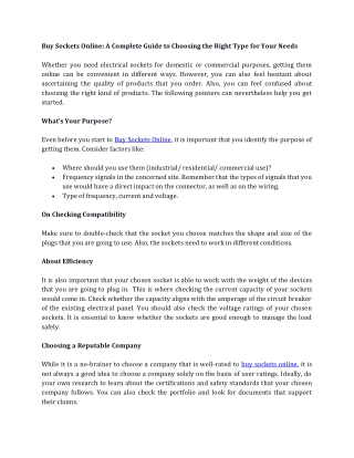 Buy Sockets Online A Complete Guide to Choosing the Right Type for Your Needs