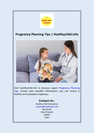 Pregnancy Planning Tips  Healthychild.info