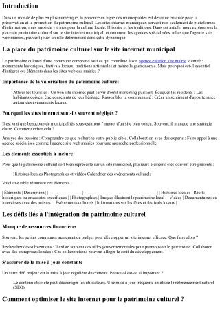 “La place du patrimoine culturel sur le site internet municipal”