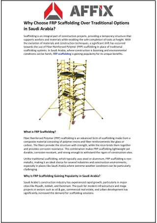 Why Choose FRP Scaffolding Over Traditional Options in Saudi Arabia?