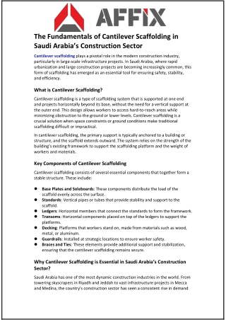 The Fundamentals of Cantilever Scaffolding in Saudi Arabia’s Construction Sector