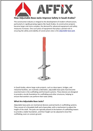 How Adjustable Base Jacks Improve Safety in Saudi Arabia?