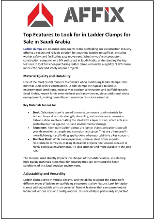 Top Features to Look for in Ladder Clamps for Sale in Saudi Arabia