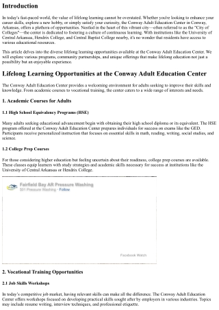 Lifelong Knowing Opportunities at the Conway Adult Education Center