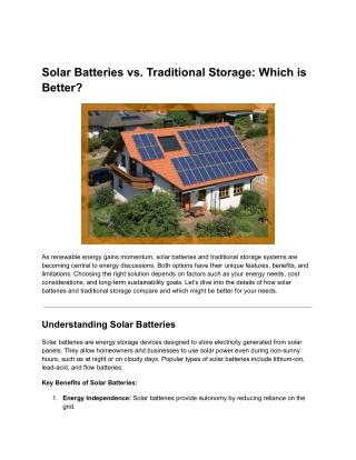"Solar Batteries vs. Traditional Storage: Which Is the Best Option for You?"