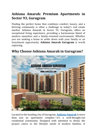 Ashiana Amarah | Apartments in Sector 93 Gurugram