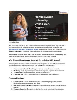 Mangalayatan University Online BCA Degree – Flexible and Accredited Bachelor’s P
