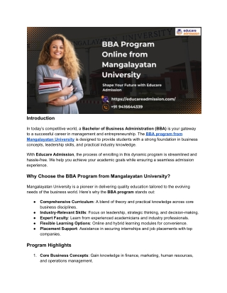 BBA Program from Mangalayatan University – Flexible and Industry-Focused Busines