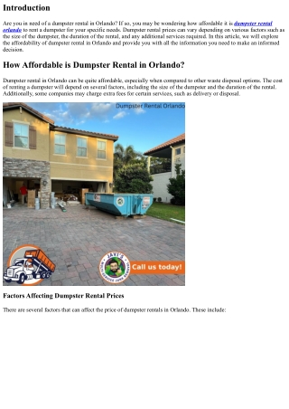 How Affordable is Dumpster Rental in Orlando?