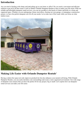 Making Life Easier with Orlando Dumpster Rentals'