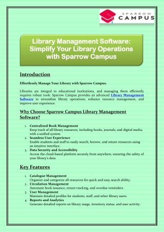 Library Management Software  - Simplify Your Library Operations with Sparrow Campus
