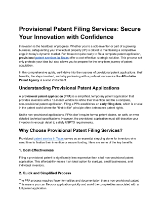 Provisional Patent Filing Services- Secure Your Innovation with Confidence